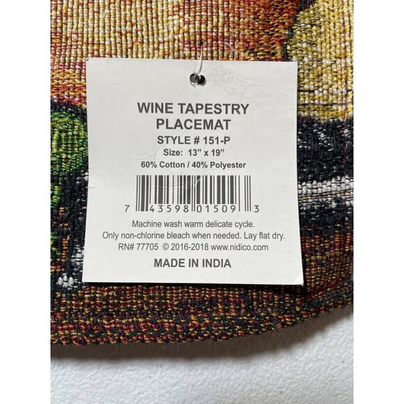 New 4 Tapestry Kitchen Placemats 13"x19", Wine & Grapes,1 Bottle,1 Glass & Corks - Picture 4 of 4